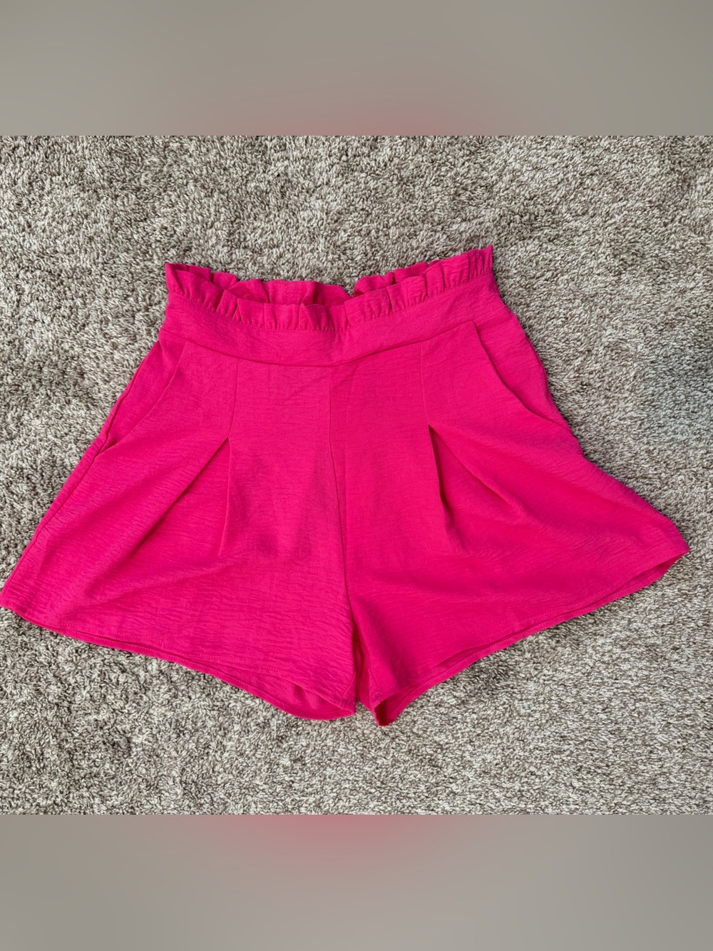 L Love Hot Pink High-Waist Ruffle Shorts